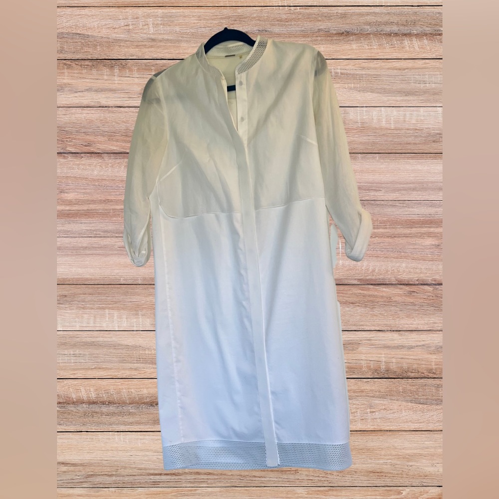 Elie Tahari White Mesh Trim Shirt Dress